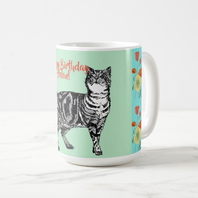 Taza De Café Feliz cumpleaños, Naranja de gatos, mujeres de ama (Anverso derecho)