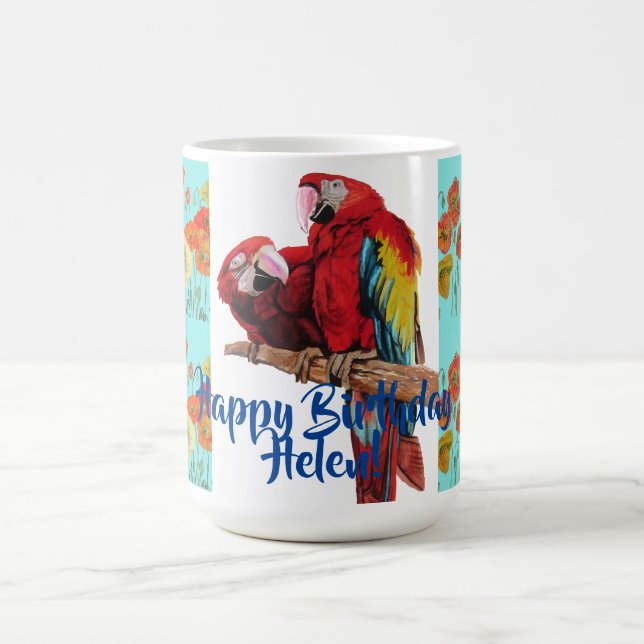 Taza De Café Feliz cumpleaños Naranja de Macaw mujeres con amap (Centro)