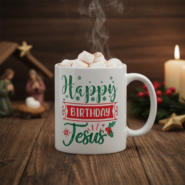Taza De Café Feliz cumpleaños, Navidades festivos de Jesús (Happy Birthday Jesus Festive Christmas Coffee Mug)