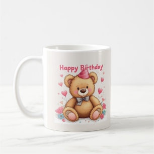 Taza De Café Feliz Cumpleaños Osito de Peluche con Corazones Ro