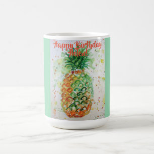 Taza De Café Feliz cumpleaños Pinza Art Lime Nombre Verde Mug