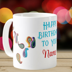 Taza De Café Feliz cumpleaños Quilled Paisleys, tazón de café d