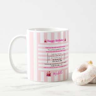 Taza De Café Feliz Cumpleaños Raya Rosa y Blanca