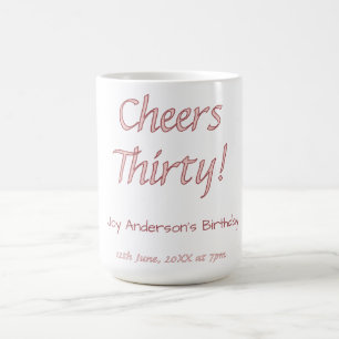 Taza De Café feliz cumpleaños treinta rosa marón nombre trendy 