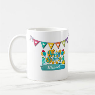 Taza De Café Feliz Cumpleaños Tren Con Deseos De Animales Lindo