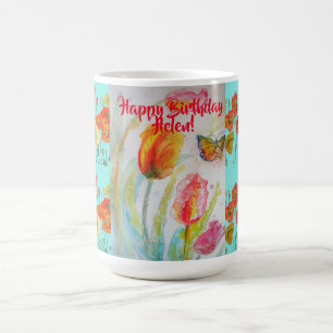 Taza De Café Feliz cumpleaños Tulip Naranja Poppy Mujeres nomb