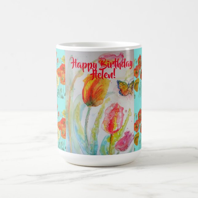 Taza De Café Feliz cumpleaños Tulip Naranja Poppy Mujeres nombr (Centro)