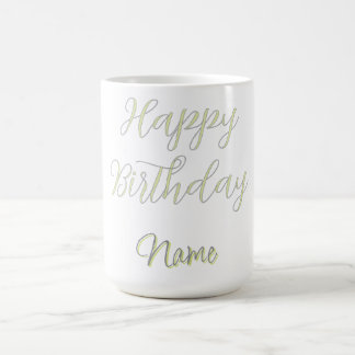 Taza De Café Feliz cumpleaños verde gris pastel nombre fecha mo