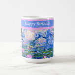 Taza De Café Feliz cumpleaños, Water Lilies 1919,<br><div class="desc">Feliz cumpleaños,  hermosa pintura de Water Lilies de Claude Monet,  1919.</div>