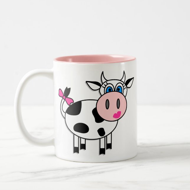 Taza de café feliz de la vaca del chica (Izquierda)