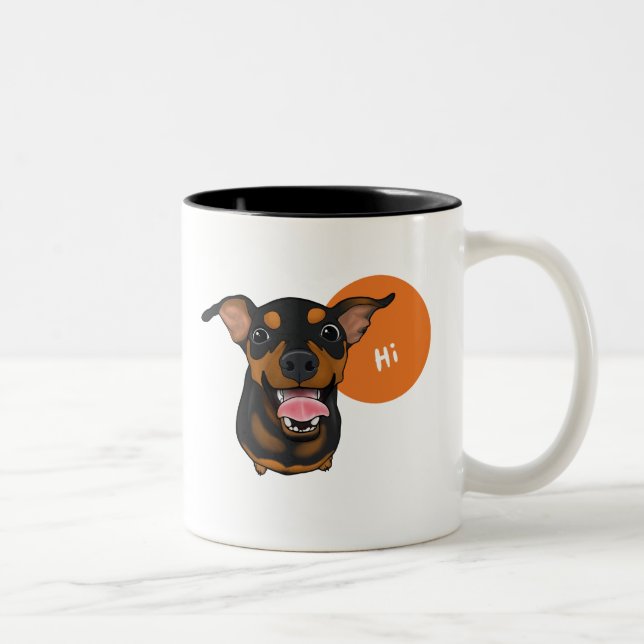 Taza de café feliz del perro del Pinscher (Derecha)
