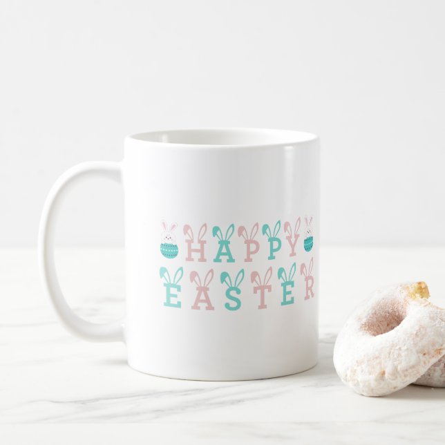 Taza De Café Feliz Deseos de Pascua - Divertido Conejito Pascua (Con donut)
