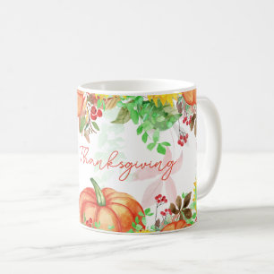 Taza De Café Feliz Día de Acción de Gracias Floral de calabaza