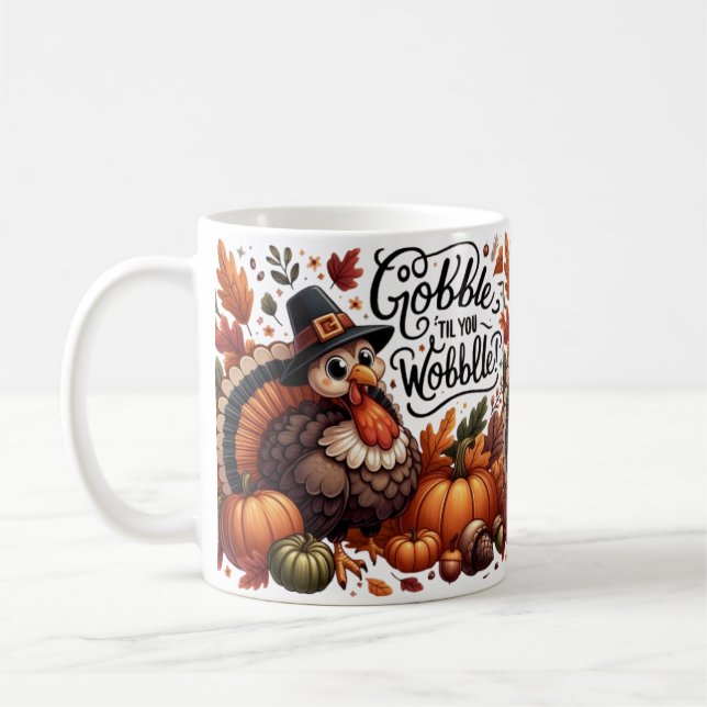 Taza De Café Feliz Día de Acción de Gracias lindo tazón de dise (Izquierda)