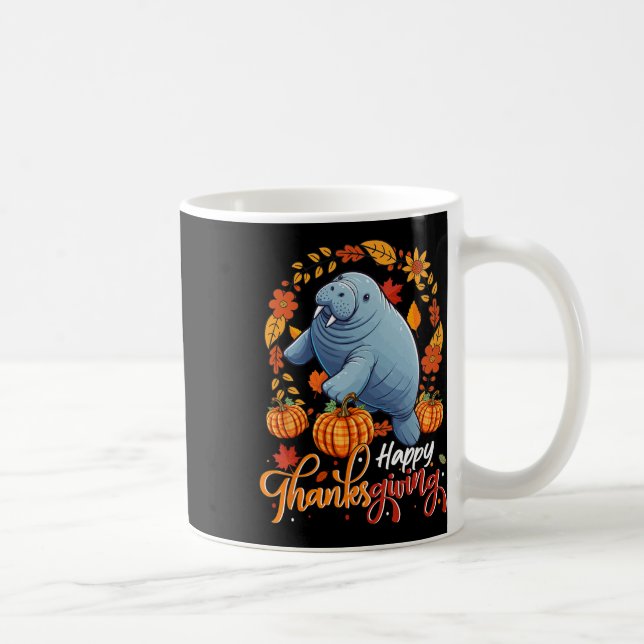 Taza De Café Feliz Día de Acción de Gracias Manatee en hojas de (Derecha)