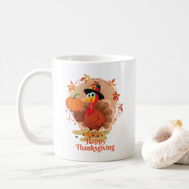 Taza De Café Feliz Día de Acción de Gracias Mug (Con donut)