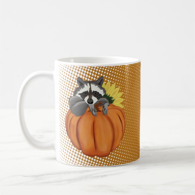 Taza De Café Feliz Día de Acción de Gracias Raccoon, Calabaza,  (Izquierda)