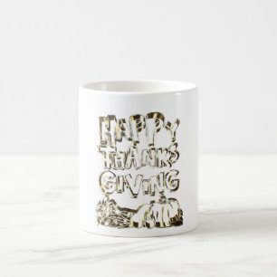 Taza De Café Feliz Día de Acción de Gracias Typography Gold Har