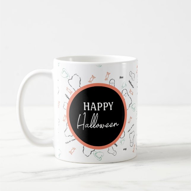 Taza De Café Feliz Día de Halloween Fantasma Mano Leyendo Doodl (Izquierda)
