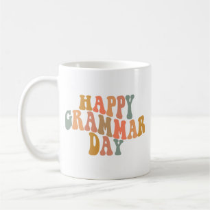 Taza De Café Feliz Día de la Gramática Retro Wavy