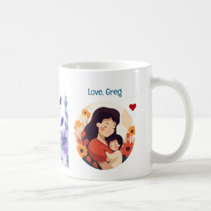 Taza De Café Feliz día de la madre + año! Floral, madre e hijo