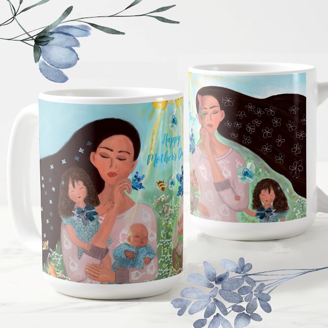 Taza De Café Feliz Día de la Madre con los niños (Happy Mother's Day with kids Coffee Mug)