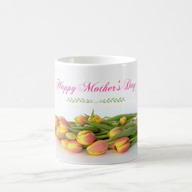 Taza De Café Feliz Día de la Madre con tulipanes amarillos y Na (Centro)