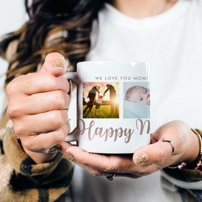 Taza De Café Feliz Día de la Madre Mamá Faux Rosa Gold Photo Gr (Subido por el creador)