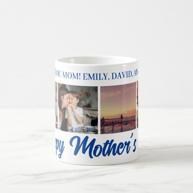 Taza De Café Feliz Día de la Madre Mamá foto azul cuadrícula ca (Centro)