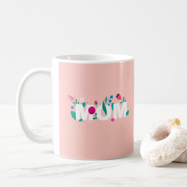 Taza De Café Feliz Día de la Madre Vibrante Rosa y Verde (Con donut)