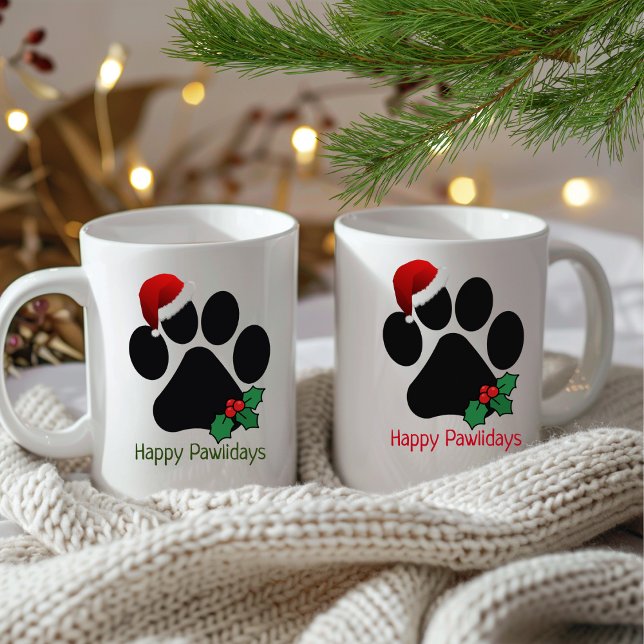 Taza De Café Feliz Día de los Divertidos, Santa Paw Print Navid (Subido por el creador)