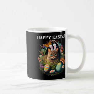 Taza De Café Feliz Día de Pascua Conejito Gato Huevos Cesta Hom
