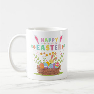 Taza De Café Feliz día de Pascua Conejo Lindo Con Huevos - Pasc