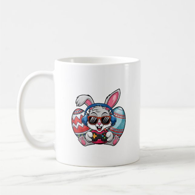 Taza De Café Feliz día de Pascua Conejo lindo jugando videojueg (Izquierda)