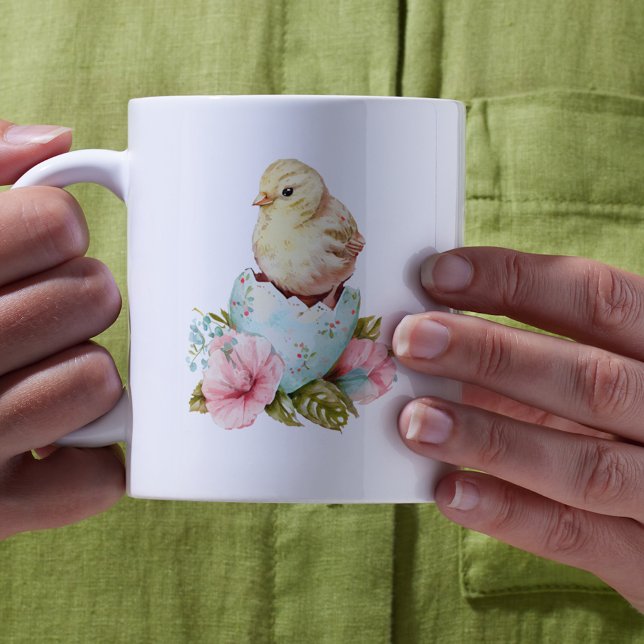 Taza De Café Feliz Día de Pascua, pollo y huevo (Happy Easter Watercolor Chick and Egg Easter Mug
)