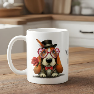 Taza De Café Feliz día de San Valentín adorable basset hound
