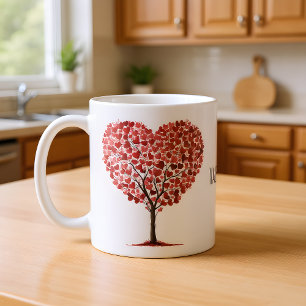 Taza De Café Feliz Día de San Valentín Árbol Corazones Rojos