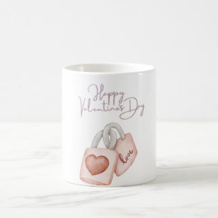 Taza De Café Feliz día de San Valentín Cerradura de amor Corazó