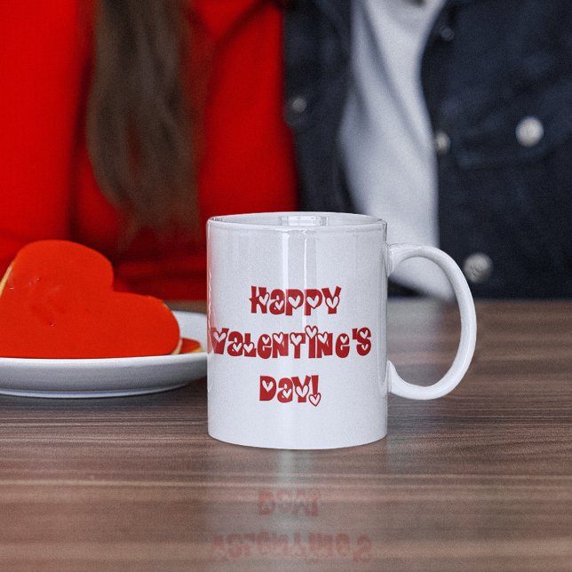 Taza De Café Feliz Día de San Valentín con corazones (Happy Valentine's Day with Hearts Coffee Mug)