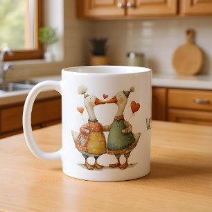 Taza De Café Feliz día de San Valentín Gansos Caprichosos