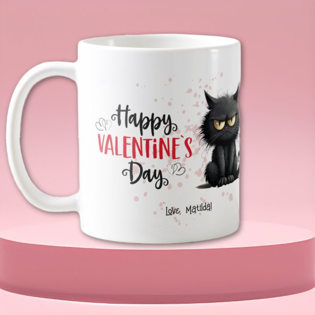 Taza De Café Feliz Día de San Valentín Gracioso Gato Negro (Subido por el creador)