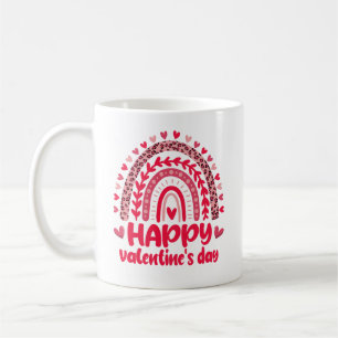 Taza De Café Feliz día de San Valentín Leopardo Arcoíris