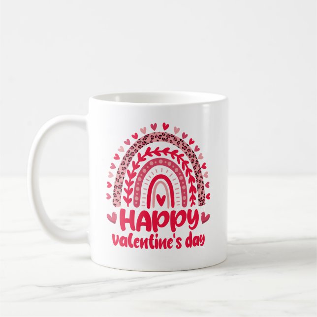 Taza De Café Feliz día de San Valentín Leopardo Arcoíris (Izquierda)