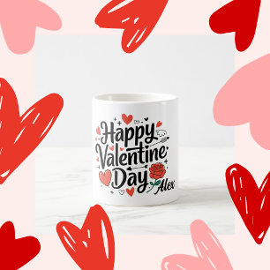 Taza De Café Feliz día de San Valentín romántico corazón rosa e