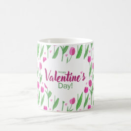 Taza De Café Feliz día de San Valentín Tulipanes rosados
