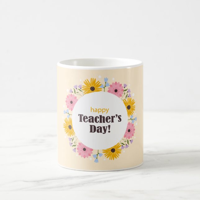 Taza De Café Feliz Día del Maestro Flores Silvestres (Centro)