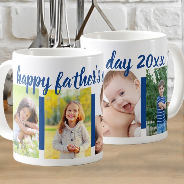 Taza De Café Feliz Día del Padre Editable Año 4 Foto Azul (Subido por el creador)