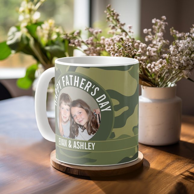Taza De Café Feliz Día del Padre - Foto Camuflaje Verde (Personalized Coffee Mug)