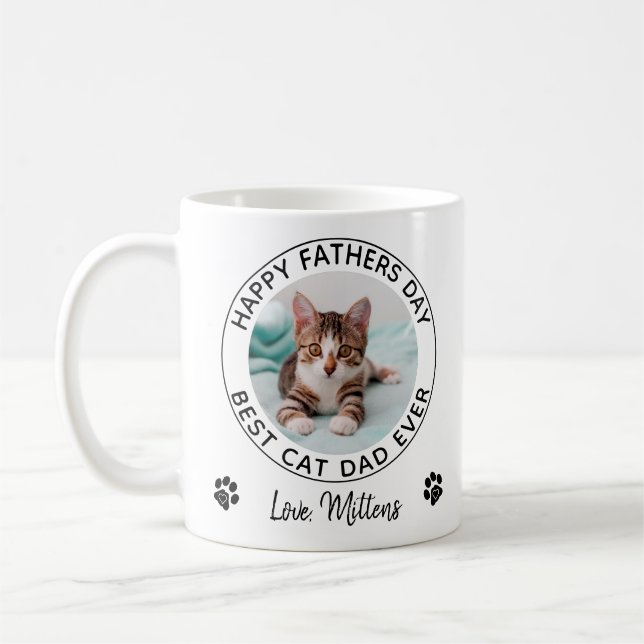 Taza De Café Feliz Día del Padre, Mascota foto mejor papá gato (Izquierda)