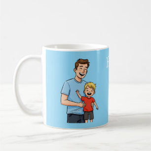 Taza De Café Feliz Día del Padre Papá de dibujos animados y hij